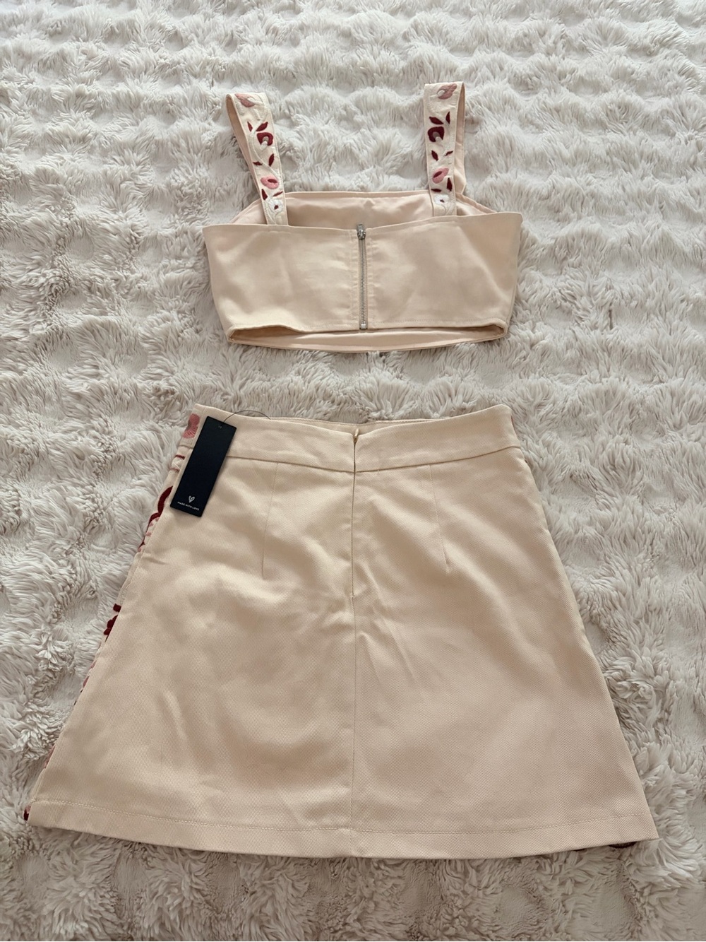 Lulu's Cream and Pink Floral Embroidered Two-Piece Mini Set - Picture 2 of 2